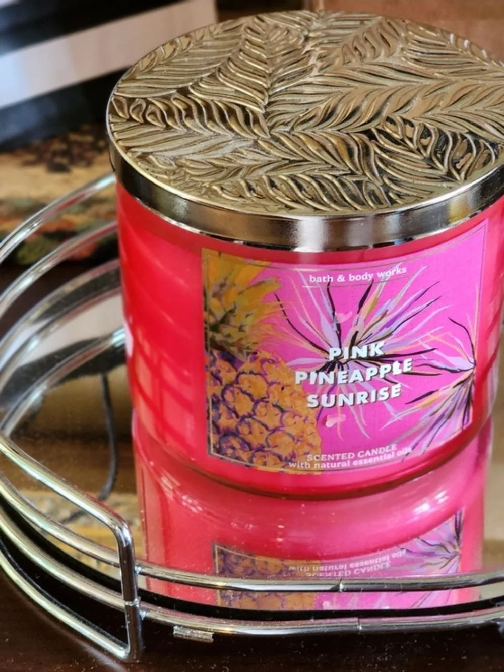 Bath & Body Works Pink Pineapple Sunrise 3-Wick Candle Pink Silver